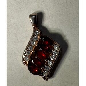 Marquise Red Garnet CZ Silver Tone Geometric Pendant Necklace Charm